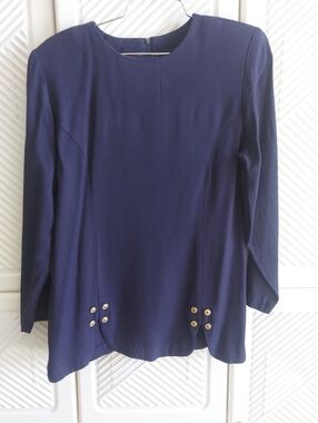 Willow ridge 8petite Womens Vintage Navy Blue Long Sleeve Formal Blouse Exc.Cond